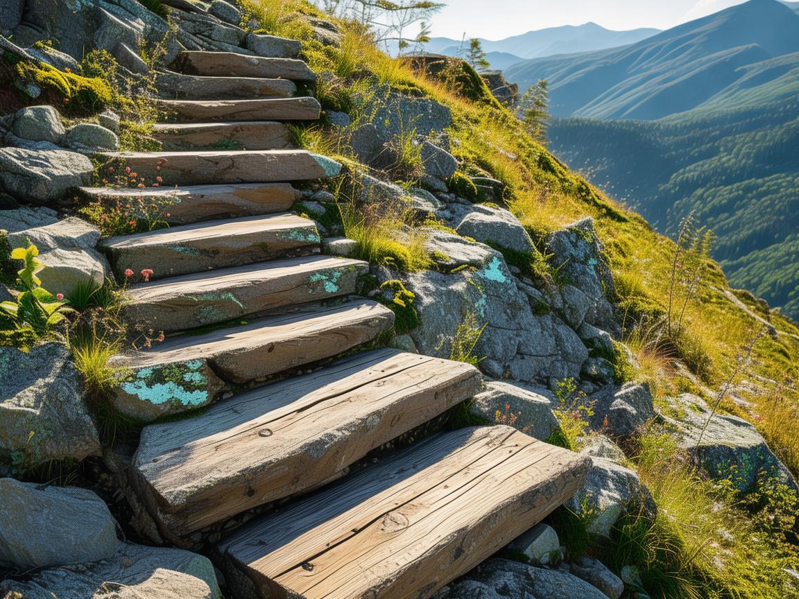 山区登山道，自然与设计的交融之美